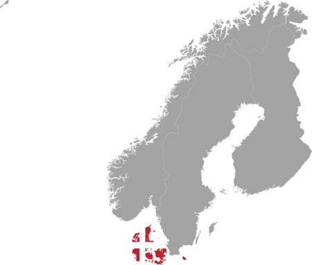 Map of Denmark with national flag within the gray map of Scandinavian peninsula countriesのイラスト素材