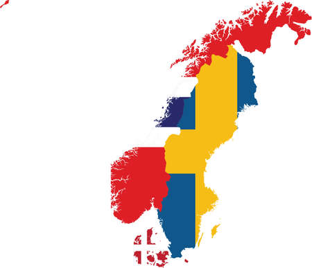 Map of Scandinavian peninsula countries with national flagのイラスト素材