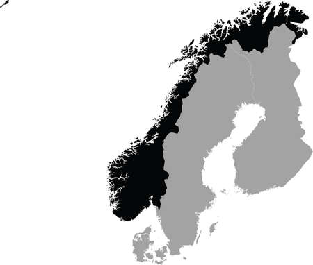 Black Map of Norway within the gray map of Scandinavian peninsula countriesのイラスト素材