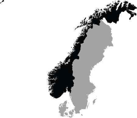 Black Map of Norway within the gray map of Scandinavian peninsula countriesのイラスト素材