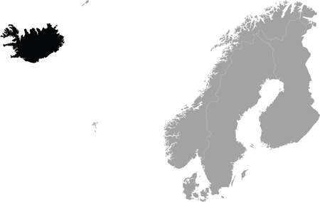 Black Map of Iceland within the gray map of Northern Europe - Nordic countriesのイラスト素材