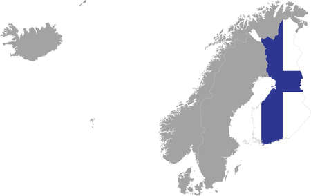 Map of Finland with national flag within the gray map of Northern Europe - Nordic countriesのイラスト素材