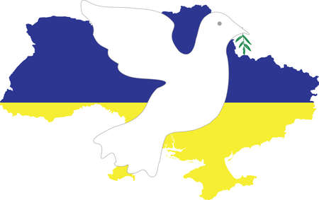 Map of Ukraine with national flag and dove of peaceのイラスト素材