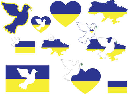Set of Map and flag of Ukraine and dove of peaceのイラスト素材