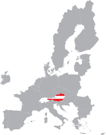Map of Austria with national flag within the gray map of European Union countriesのイラスト素材