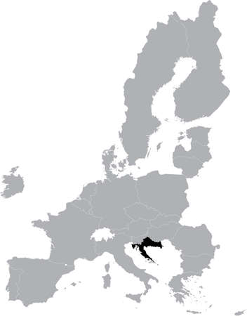 Black Map of Croatia within the gray map of European Unionのイラスト素材