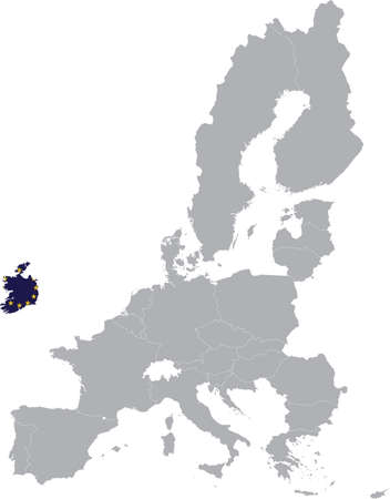 Map of Ireland with European union flag within the gray map of European Union countriesのイラスト素材