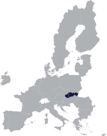 Map of Slovakia with European union flag within the gray map of European Union countriesのイラスト素材