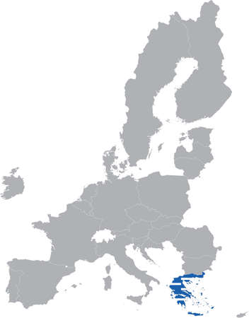 Map of Greece with national flag within the gray map of European Union countriesのイラスト素材