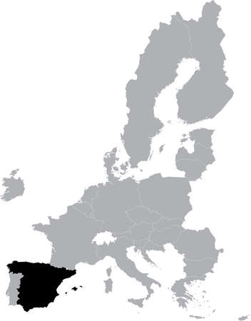 Black Map of Spain within the gray map of European Unionのイラスト素材