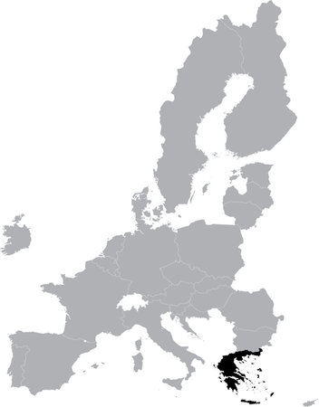 Black Map of Greece within the gray map of European Unionのイラスト素材