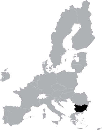 Black Map of Bulgaria within the gray map of European Unionのイラスト素材