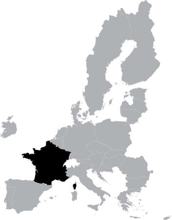 Black Map of France within the gray map of European Unionのイラスト素材