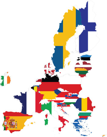 Map of European Union countries with national flagのイラスト素材