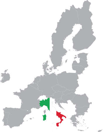 Map of Italy with national flag within the gray map of European Union countriesのイラスト素材