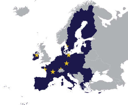Map of European Union with European Union flag within the gray map of European continentのイラスト素材