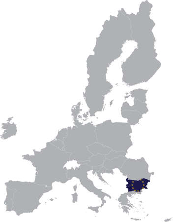 Map of Bulgaria with European union flag within the gray map of European Union countriesのイラスト素材