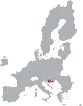 Map of Croatia with national flag within the gray map of European Union countriesのイラスト素材
