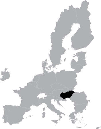 Black Map of Hungary within the gray map of European Unionのイラスト素材