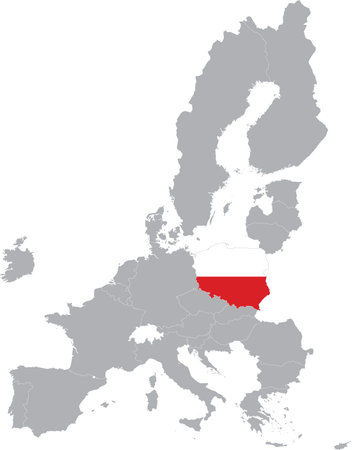 Map of Poland with national flag within the gray map of European Union countriesのイラスト素材