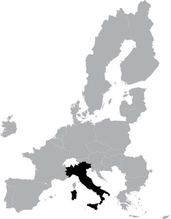 Black Map of Italy within the gray map of European Unionのイラスト素材