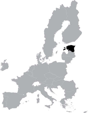 Black Map of Estonia within the gray map of European Unionのイラスト素材