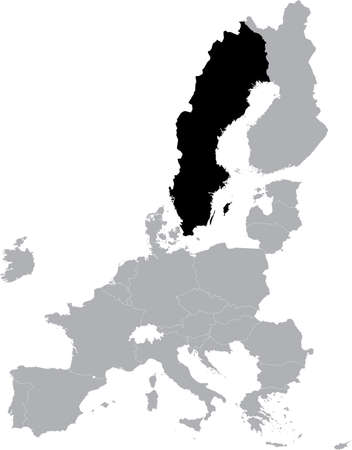 Black Map of Sweden within the gray map of European Unionのイラスト素材