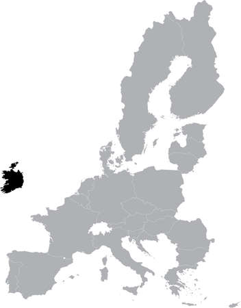 Black Map of Ireland within the gray map of European Unionのイラスト素材