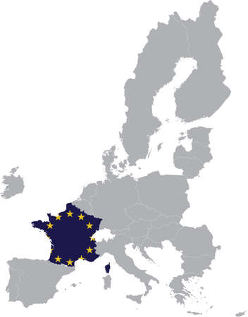 Map of France with European union flag within the gray map of European Union countriesのイラスト素材