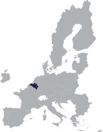 Map of Belgium with European union flag within the gray map of European Union countriesのイラスト素材