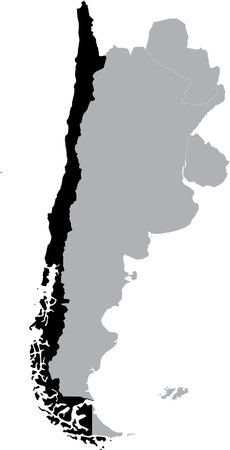 Black Map of Chile within the gray map of the southern region of South Americaのイラスト素材