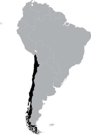 Black Map of Chile within the gray map of South American continentのイラスト素材
