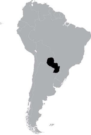 Black Map of Paraguay within the gray map of South American continentのイラスト素材