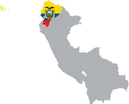 Map of Ecuador with national flag within the gray map of the western region of South Americaのイラスト素材