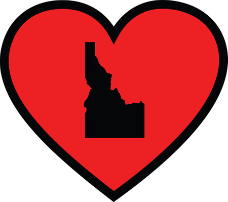 Black Map of US federal state of Idaho inside red heart shape with black strokeのイラスト素材