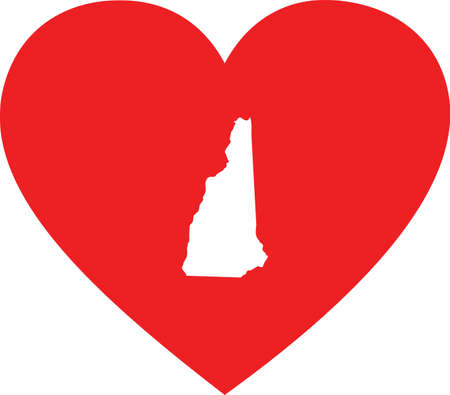 vector illustration of White Map of US federal state of New Hampshire inside red heart shapeのイラスト素材