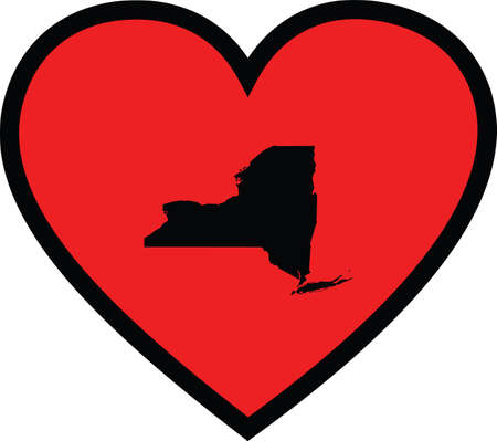 vector illustration of Black Map of US federal state of New York inside red heart shape with black strokeのイラスト素材