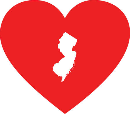 vector illustration of White Map of US federal state of New Jersey inside red heart shapeのイラスト素材