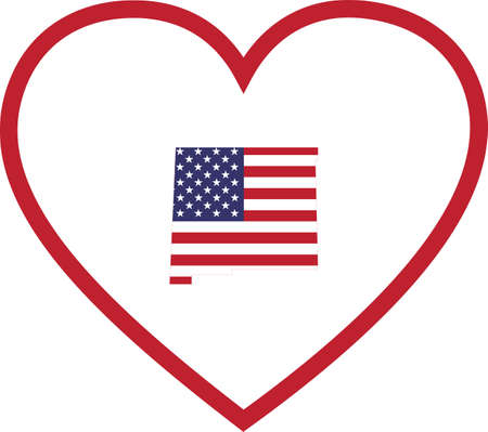 vector illustration of Map of US federal state of New Mexico with the flag of the United States of America inside white heart shape with red strokeのイラスト素材