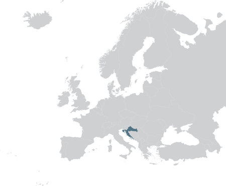vector illustration of Blue Map of Croatia within gray map of European continentのイラスト素材