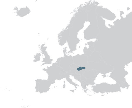 vector illustration of Blue Map of Slovakia within gray map of European continentのイラスト素材