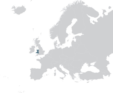 vector illustration of Blue Map of Wales within gray map of European continentのイラスト素材