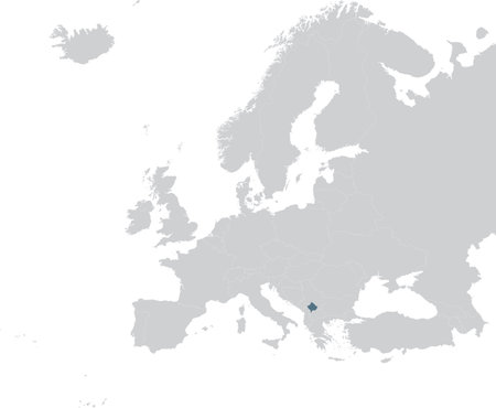 vector illustration of Blue Map of Kosovo within gray map of European continentのイラスト素材