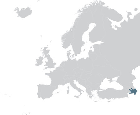 vector illustration of Blue Map of Azerbaijan within gray map of European continentのイラスト素材