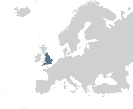 vector illustration of Blue Map of England within gray map of European continentのイラスト素材