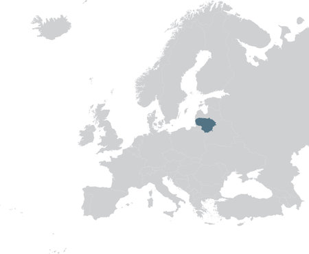 vector illustration of Blue Map of Lithuania within gray map of European continentのイラスト素材