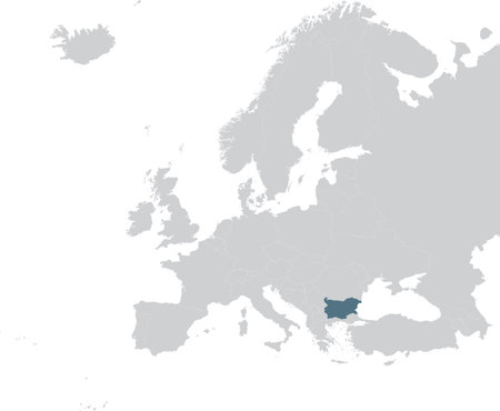 vector illustration of Blue Map of Bulgaria within gray map of European continentのイラスト素材