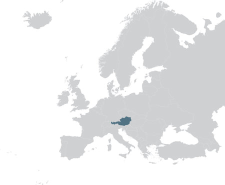 vector illustration of Blue Map of Austria within gray map of European continentのイラスト素材