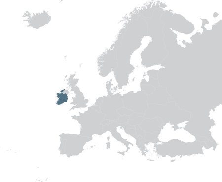 vector illustration of Blue Map of Republic of Ireland within gray map of European continentのイラスト素材
