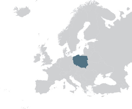 vector illustration of Blue Map of Poland within gray map of European continentのイラスト素材